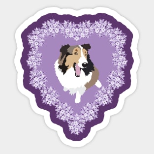 Shetland Sheepdog and Lilac Flower heart wreath Sticker